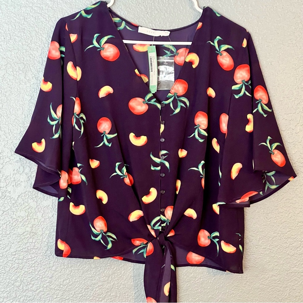 Blush Woman’s size small Blouse with Peaches Pattern